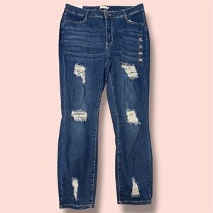 Rue21 Dark Blue Distressed Skinny Jeans